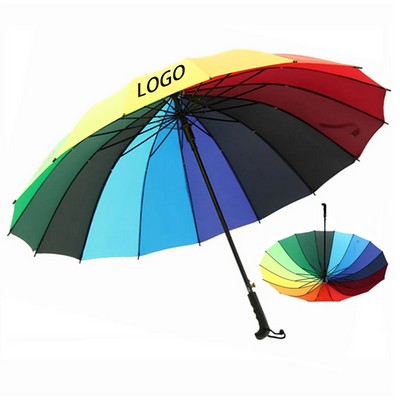 39 2/5" LGBT Pride Rainbow/Water Resistant Fiberglass Steel 16 Rib Umbrella