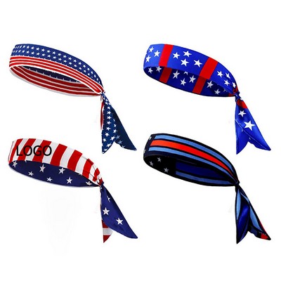 American Flag Tie Sweatband Sports Headband
