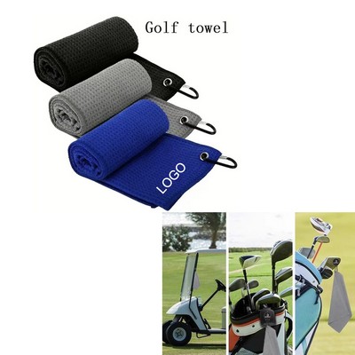 12"x12" Square Shape Waffle Pattern Golf Towel for Golf Bag with Carabiner Clip